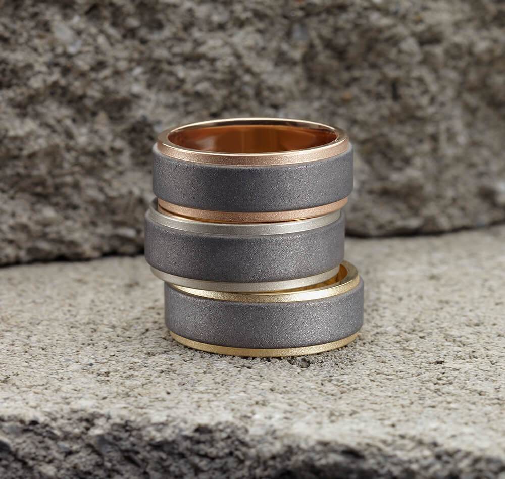 8mm Tungsten Raw + 18K Matte Gold Ring -