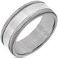 8mm Triton Tungsten Carbide Ring - Step Edge Raw Tungsten &14K White Gold Insert - Size 9